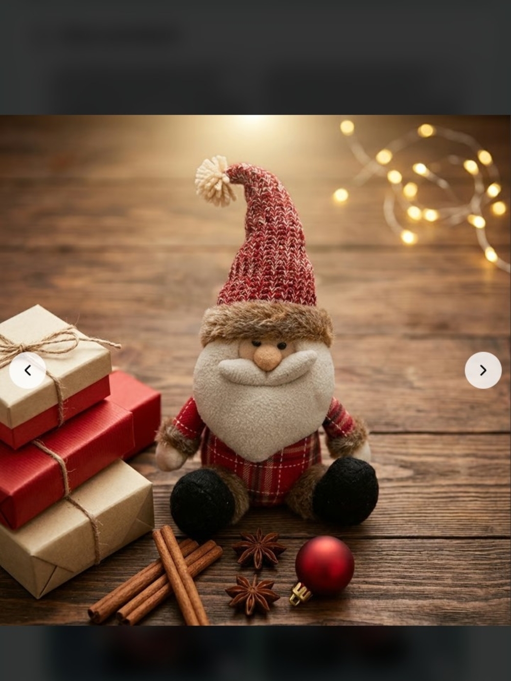 Plush Red Santa Gnome Holiday Figurine with Knit Hat